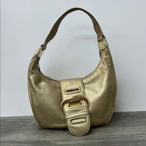 Michael Kors Gold Metallic Leather Hobo Shoulder Bag